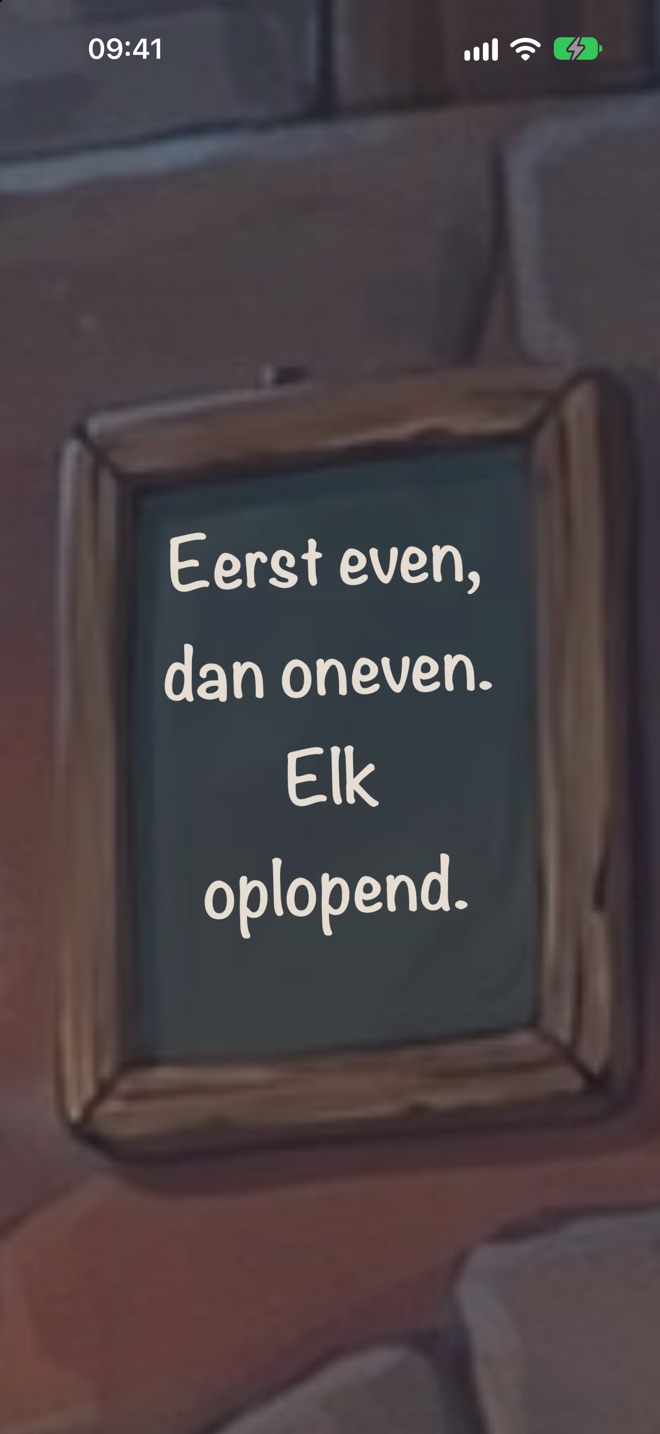 Een leitje in de kamer met de volgorderegel in krijt.