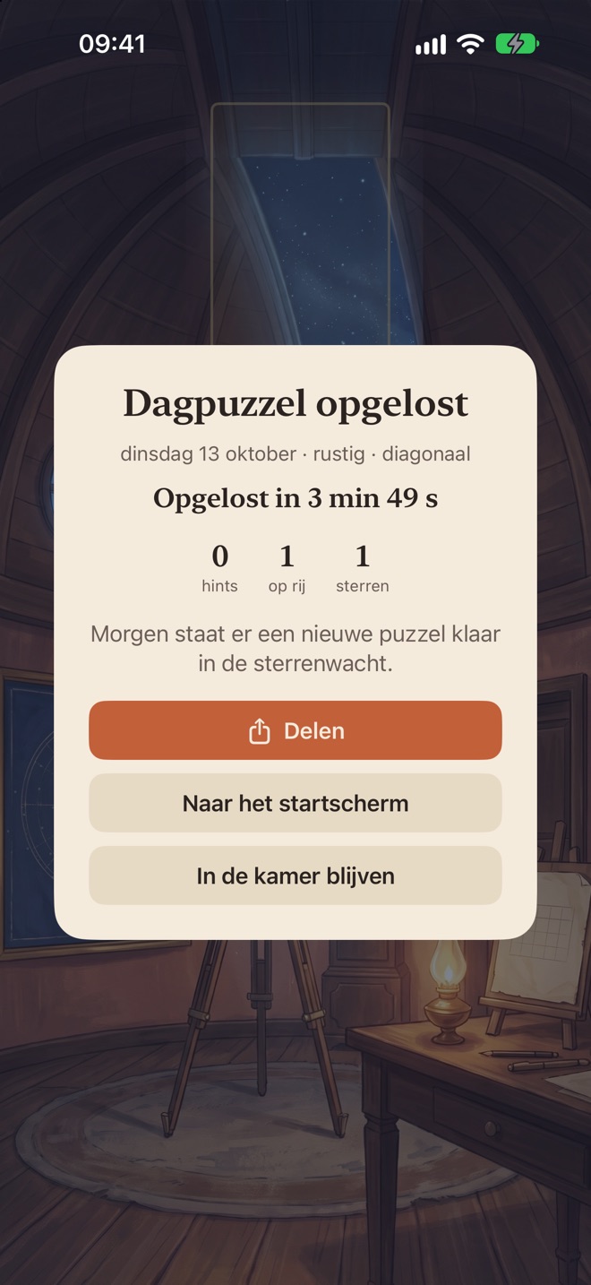 De sterrenwacht na de dagpuzzel: opgelost in 3 minuten en 49 seconden.